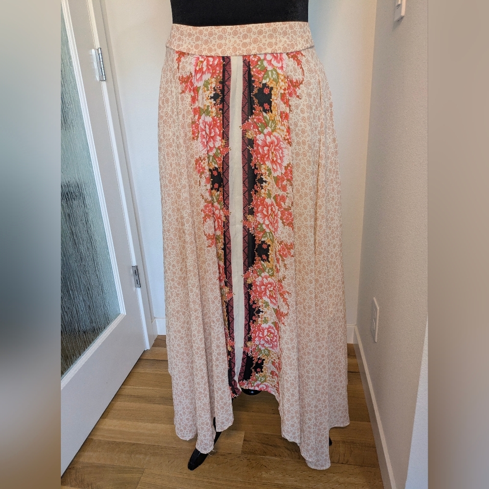 Free People Lovely Lady Floral Maxi High-Low Elastic Waist Lined Sz L Skirt Boho - Picture 9 of 11